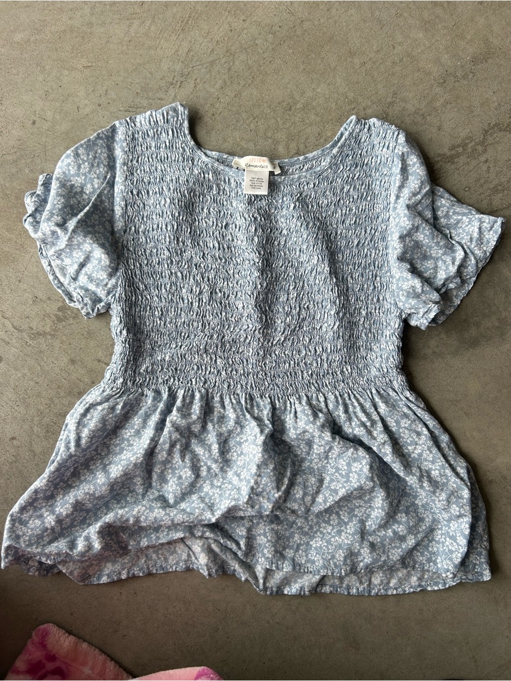 URBAN Romantics Light Blue Smocked Floral Peplum Blouse